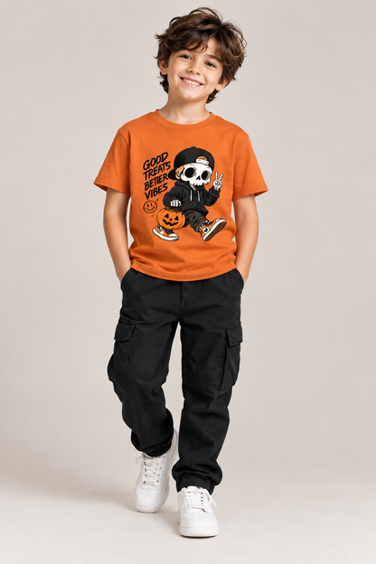 Good Treats Better Vibes | Halloween Kids T-Shirt