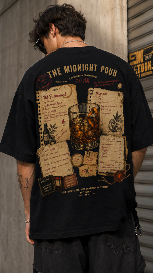 The Midnight Pour | Cocktails & Confessions| Premium Oversized Terry T-Shirt